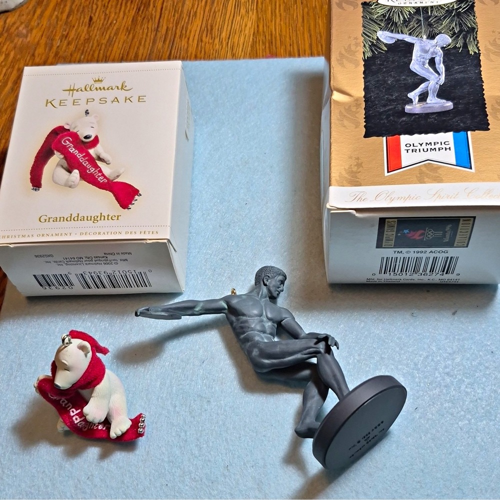 Hallmark Keepsake Christmas Ornaments Lot of 2 Granddaughter Bear & Olympic 1996
